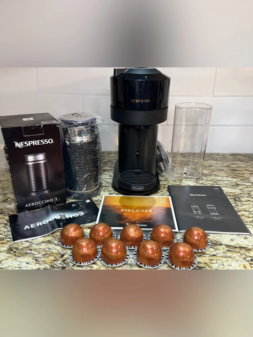 Nespresso Vertuo Next Limited Edition Glossy Black w/ Aeroccino 3 Frother